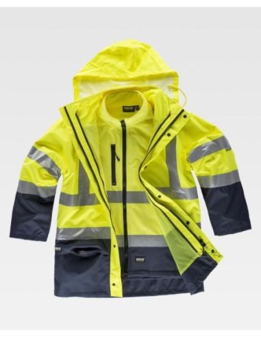 Parka 4 en 1 alta visibilidad con softshell: chaleco desmontable e impermeable. EN ISO 20471:2013WORKTEAM 304C3745