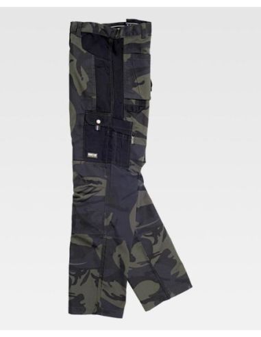 Pantalón camuflaje combinado con negro. Refuerzos y multibolsillos.WORKTEAM 304S8515